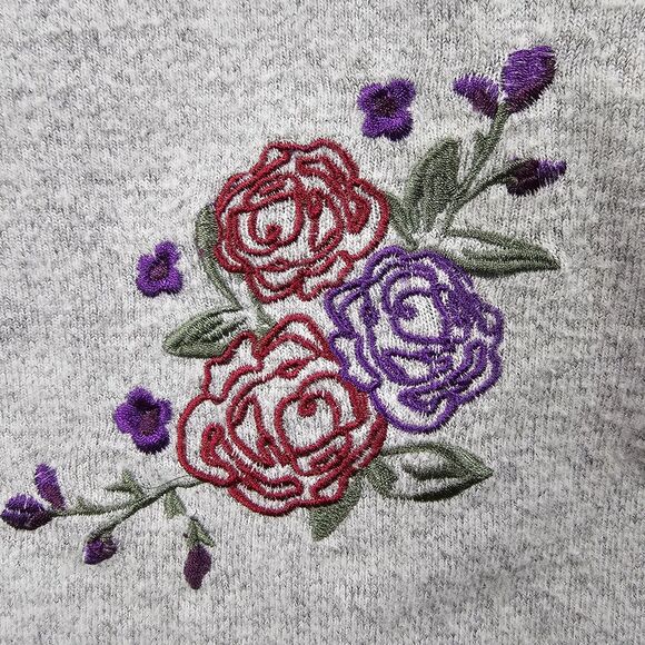 Obsess Sweater Dress with Ruffled Sleeves & Floral Embroidery Gray Girls Size Sm - Picture 3 of 9